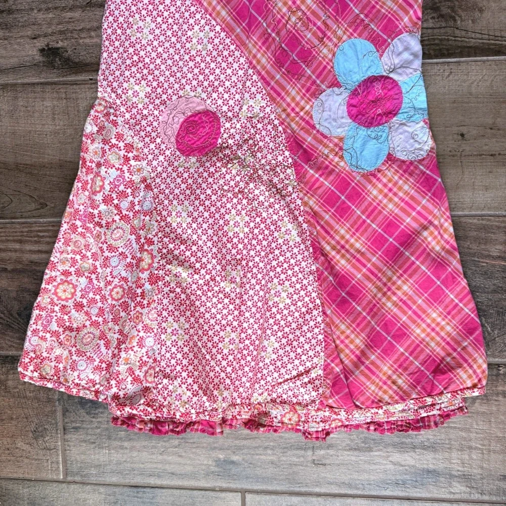 Oilily Women's Vintage Patchwork Floral Applique Plaid Ruffle Maxi Skirt,Pink,34 - Picture 4 of 15